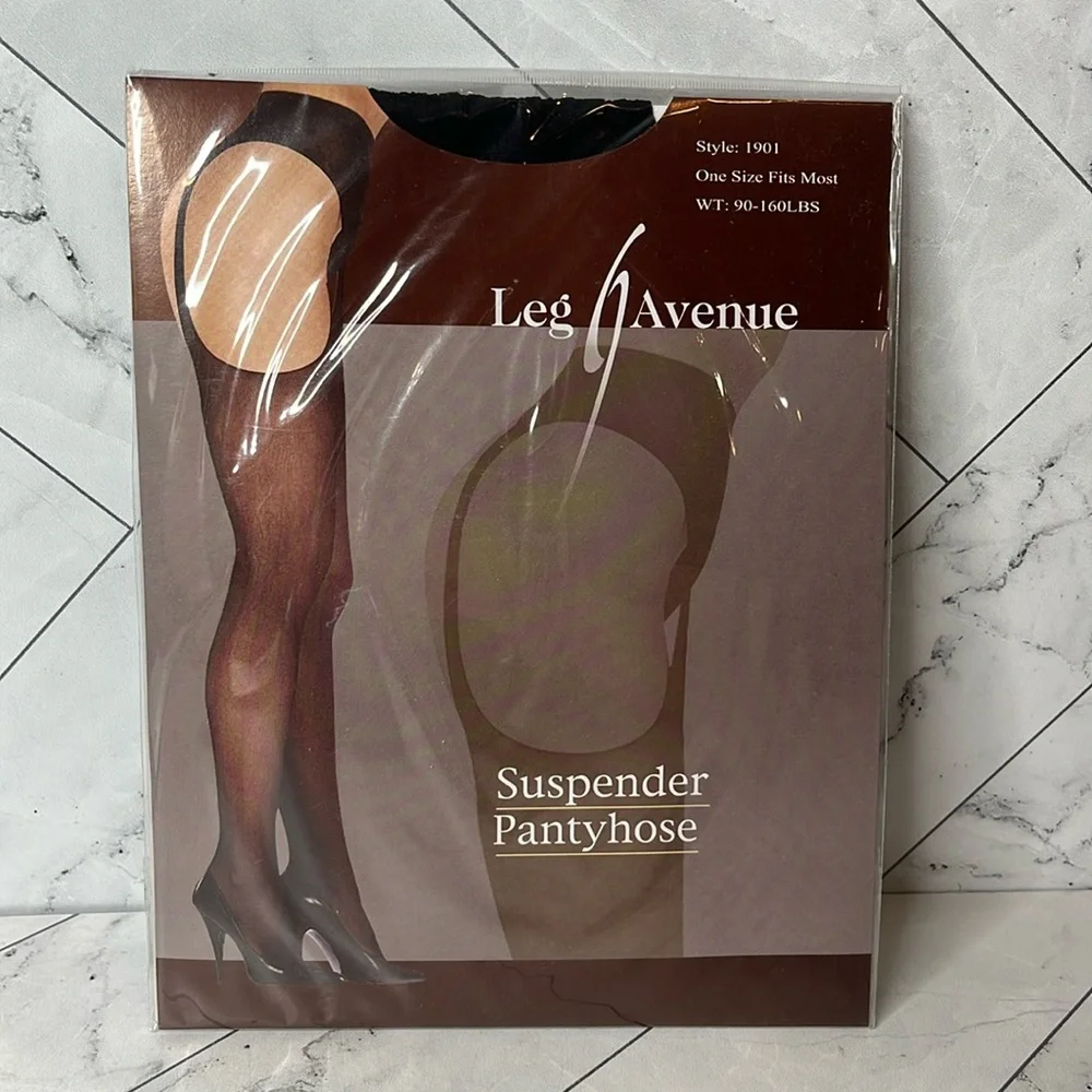 NWT Leg Avenue Black Sheer Suspender Hose O/S Misses 2 Pair NEW WITH TAGS